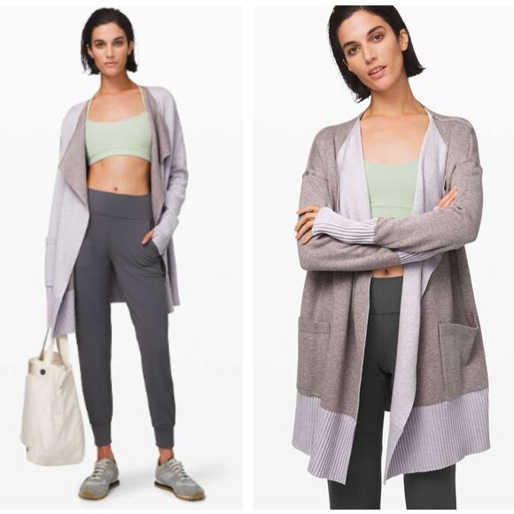 LULULEMON Still Lotus Wrap Reversible Heather Silver Lilac Frost Mulberry Med T9 - Picture 1 of 4